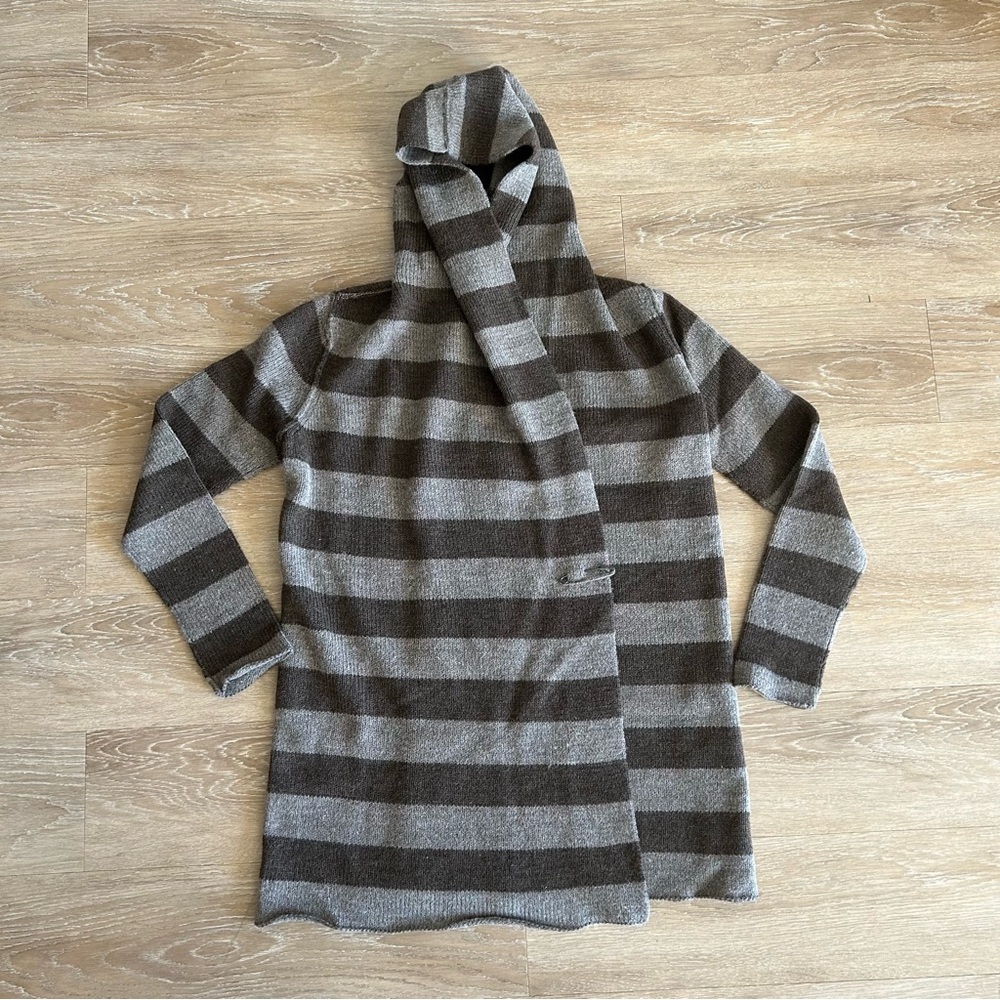 Vince Wool Alpaca Hooded Cardigan in Brown/Tan Stripes